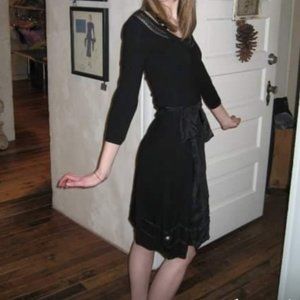 Anthropologie Viola black a-line wool knit dress with sash